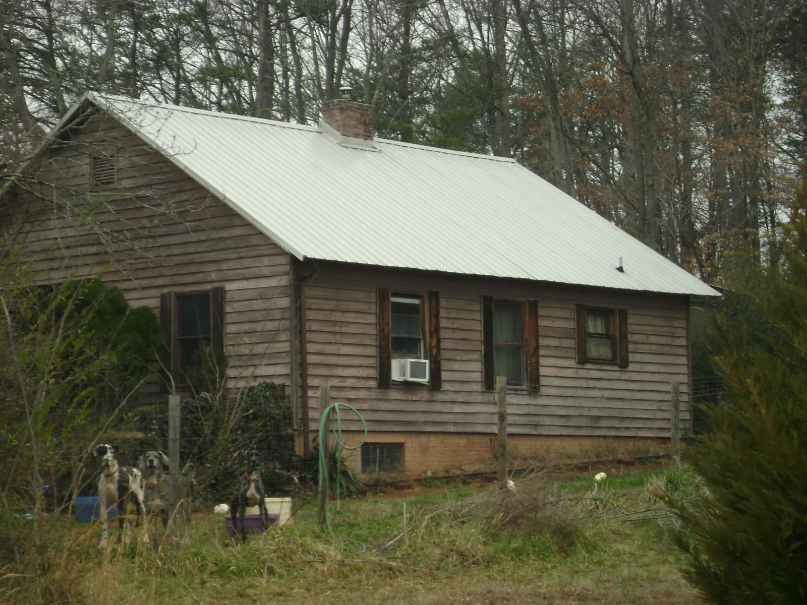 White metal roof on an old wood sided farmhouse, from a Metal Roof Installation job in Maplewood